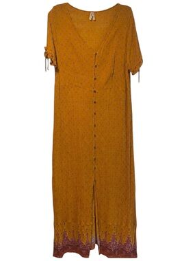 Mudd Mustard Floral Button Maxi Dress XL Boho